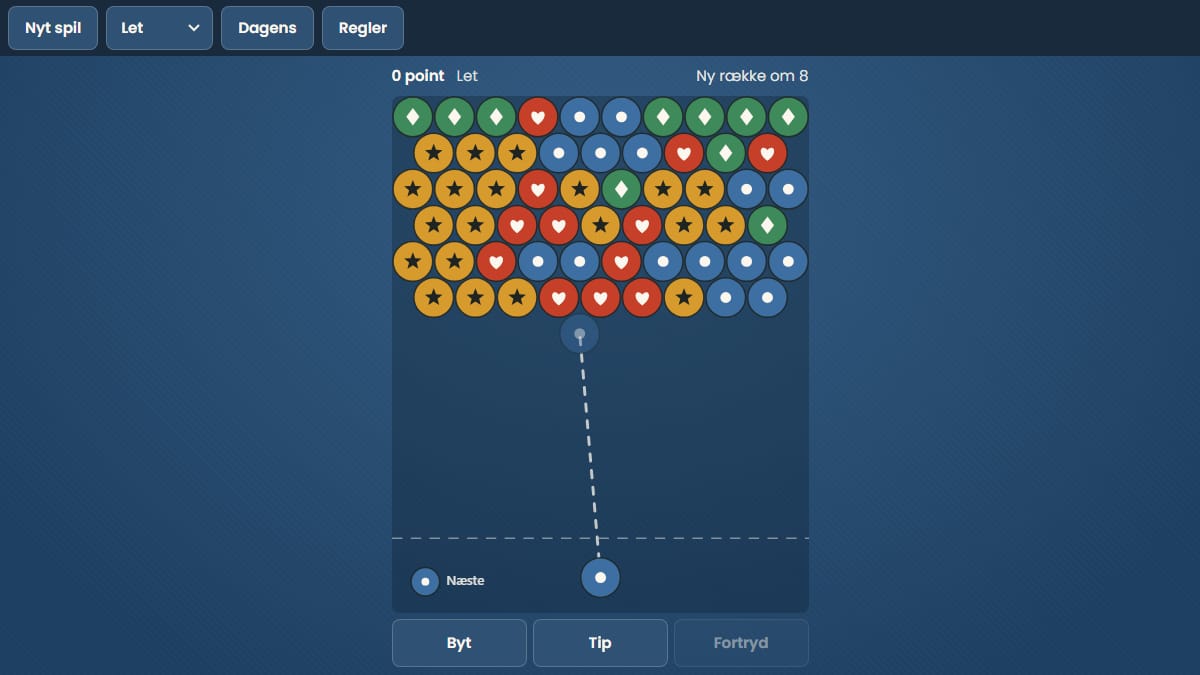 Skærmbillede af Bubble shooter i gang på 7kabale-gratis.dk
