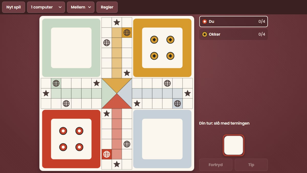Skærmbillede af Ludo i gang på 7kabale-gratis.dk