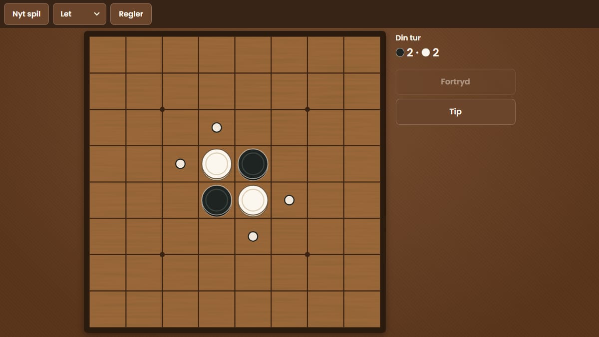 Skærmbillede af Reversi i gang på 7kabale-gratis.dk