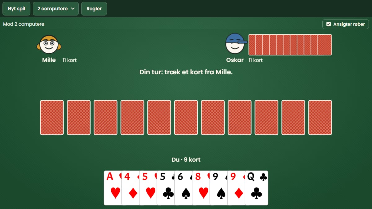 Skærmbillede af Sorteper i gang på 7kabale-gratis.dk